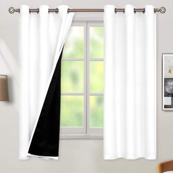 White Blackout Curtains 63 Inch Long - Thermal Insulated Black Out Curtains for Bedroom Grommet Total Room Darkening Window Drapes for Living Room, 2 Panels, 42 x 63 Inch