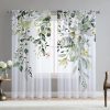 Green Eucalyptus Leaves Sheer Curtains for Living Room 84 inch Length 2 Panels Set Elegant Wild Flower Floral Spring Printed Window Curtain Natural Chiffon Drapes for Bedroom