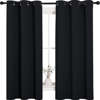 Halloween Pitch Black Solid Thermal Insulated Grommet Blackout Curtains/Drapes for Bedroom Window (2 Panels, 42 inches Wide by 63 inches Long, Black)