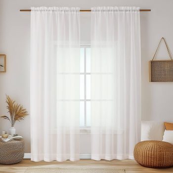 Ivory Sheer Curtains 84 Inches Long 2 Panels Set, Light Filtering Cream Voile Window Drapes for Bedroom Living Room, 42Wx84L Inch, Ivory, Set of 2