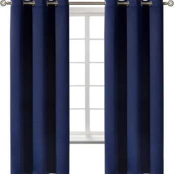 Blackout Curtains for Bedroom - Grommet Thermal Insulated Room Darkening Curtains for Living Room, Set of 2 Panels (42 x 63 Inch, Navy Blue)