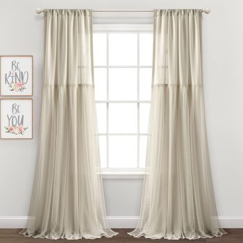 Tulle Skirt Solid Window Curtain Panel Pair, 84" L x 40" W, Neutral