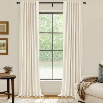 100% Blackout Curtains for Bedroom, Thermal Black Out Curtains 84 Inch Long, Back Tab/Rod Pocket Linen Blackout Drapes, Room Darkening Drapes for Living Room, 52''W x 84''L, Cream