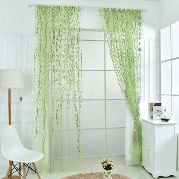 2 eces Willow Window Curtain Voile Tulle Room Salix Leaf Sheer Gauze Panel Drapes Green Color for Living Room, Bedroom, Balcony
