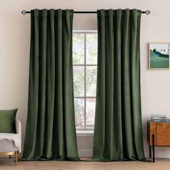 Velvet Curtains 84 inches 2 Panels - Luxury Blackout Curtains for Bedroom Living Room Thermal Insulated Super Soft Window Drapes Rod Pocket & Back Tab, Olive Green, W52 x L84 inches
