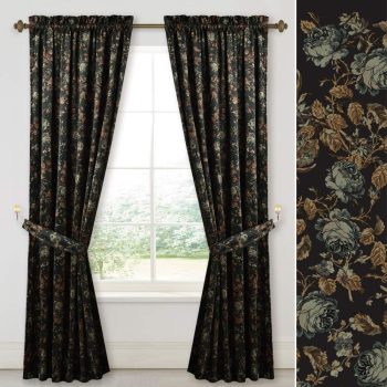 Floral Black Velvet Curtains 90 inches, Vintage Print Home Decoration for Bedroom Luxury Room Darkening Window Drapes for Office Dining Room, W52 x L90, 2 Panels