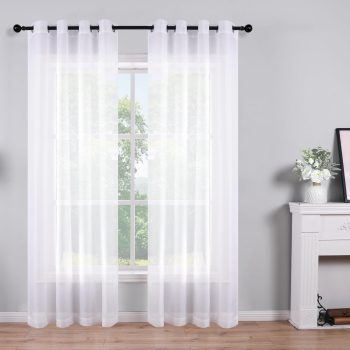 White Sheer Curtains 84 Inches Long Set 2 Panels Grommet Pair Faux Linen Semi Transparent Drape Tulle Gauze Voile Window Sheer Curtains for Bedroom Living Room Dining Wide 52 Length Solid Pack