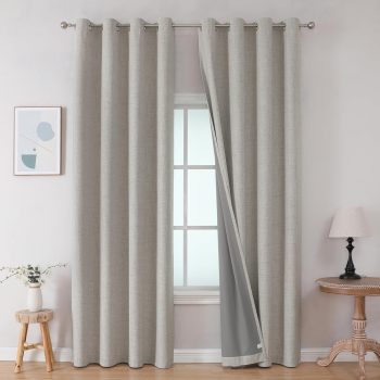 Blackout Curtains 84 Inches Long 2 Panels , Room Darkening Curtains for Bedroom, 100% Black Out Textured Thermal Drapes Privacy Protection 2 Panels Set(W52 x L84 Inch, Greyish White)