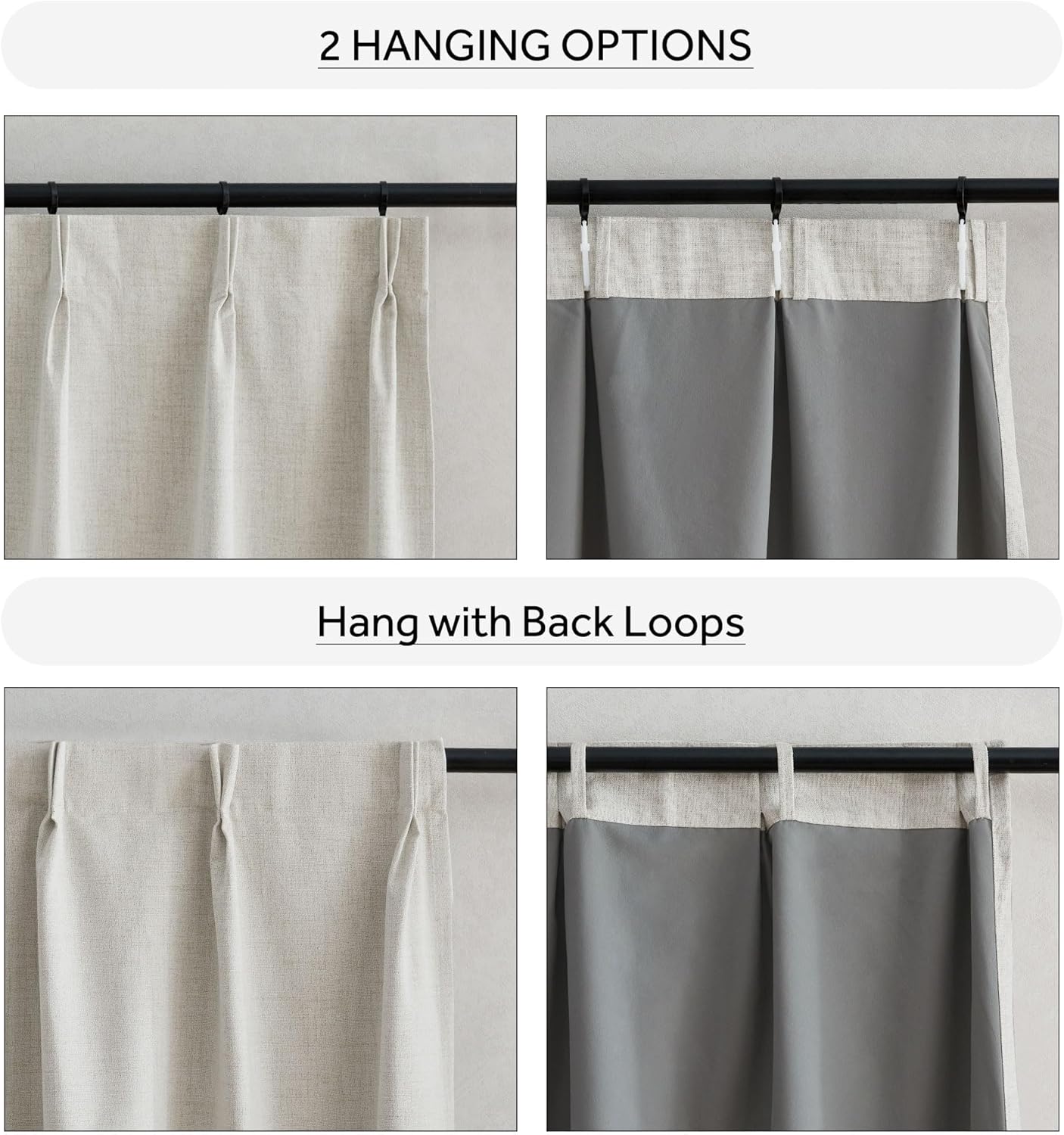 100% Blackout Cream Luxury Curtains for Living Room 96 inch, Pinch Pleated Linen Blend Thermal Insulated Privacy Window Treatments Sound Reducing Drapes for Bedroom/Living Room, W34 x L96