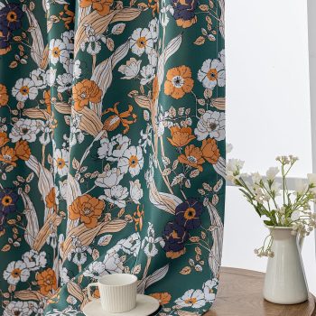 Orange Floral Blackout Curtains for Bedroom 84 inches Long 2 Panels Printed Vintage Dark Green Wildflower Room Darkening Window Drapes for Living Room