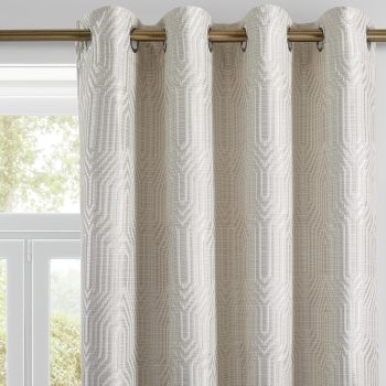 Beige and Silvery 100% Blackout Jacquard Geometric Pattern Curtains,52 Inch Wide 96 Inches Long 2 Panels, Thermal Insulated Noise Reducing Anti-Rust Grommet Drapes for Bedroom Living Room, Cream