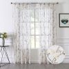 Floral White Short Sheer Curtains Flower Print Vine Embroidery Bedroom Curtain Rod Pocket Voile Window Curtains for Living Room, 54 x 45 inches Long, Set of 2 Panels