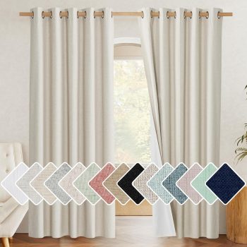 Natural 100% Blackout Linen Curtains 84 inch Long  for Living Room, 1 Pair, 62" Width Each Panel, Farmhouse Thick Completely Blackout Window Treatment Thermal Insulated Drapes