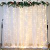 White Tulle Backdrop Curtain with Lights String for Parites 10×8ft Sheer Backdrop Curtains White Curtain Backdrop for Wedding Baby Shower Birthday Party Photo Shoot Decorations(2 Panels 10ft×8ft)