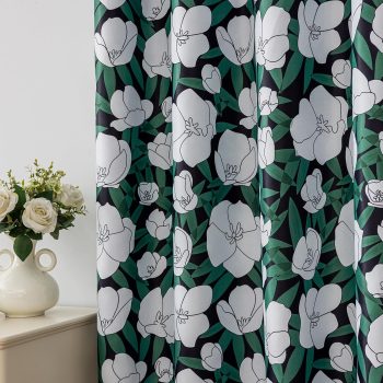 Dark Green Vintage Floral Blackout Curtains for Bedroom 84 inches Long 2 Panels Print White Flower Room Darkening Window Drapes for Living Room