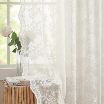 Vintage Lace Curtains 84 Inches Long-Romantic Flowers and Branch Sheer Lacy Curtains for Living Room French Door 1 Pair Rod Pocket, 52 x 84 Inch Ivory