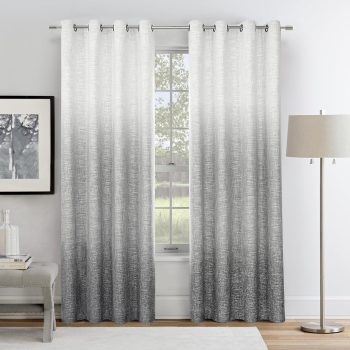 Ombre Full Blackout Curtain Panels 84 Inch Long Noise Reducing Energy Efficient Window Treatment Drapes for Bedroom Linen Texture with Grommets Top Gradient Print Cream White to Gray, 50"x84"x2